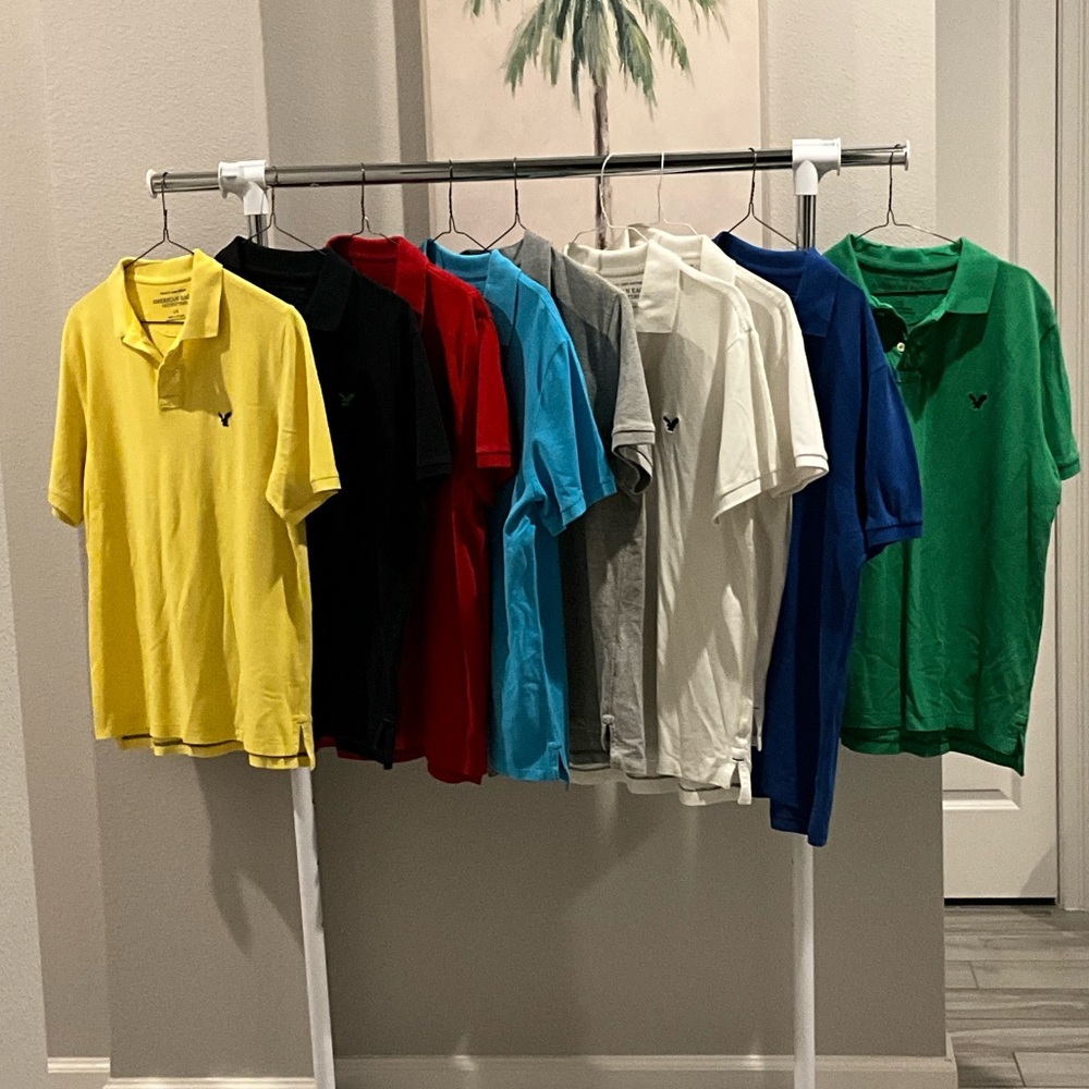 9 American Eagle Outfitters Athletic Fit Men's Polo Shirts 100% Cotton: Large